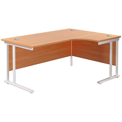 Jemini 1600mm Corner Desk, Right Hand, White Double Cantilever Legs, Beech