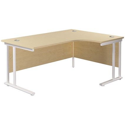 Jemini 1600mm Corner Desk, Right Hand, White Double Cantilever Legs, Maple