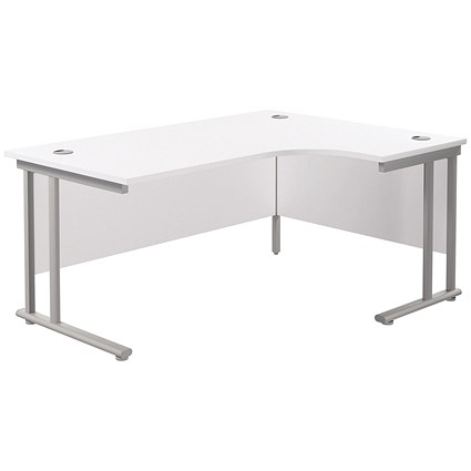 Jemini 1800mm Corner Desk, Right Hand, Silver Double Cantilever Legs, White