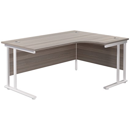 Jemini 1800mm Corner Desk, Right Hand, White Double Cantilever Legs, Grey Oak