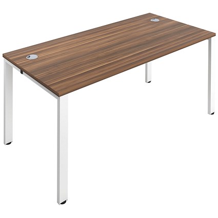 Jemini 1 Person Bench Desk, 1200mm (800mm Deep), White Frame, Walnut