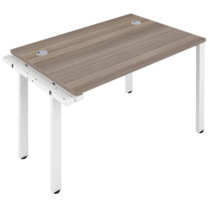 Jemini 1 Person Bench Desk Extension, 1200mm (800mm Deep), White Frame, Grey Oak