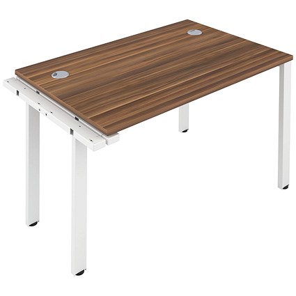 Jemini 1 Person Bench Desk Extension, 1200mm (800mm Deep), White Frame, Walnut