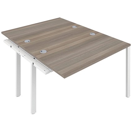 Jemini 2 Person Bench Desk Extension, Back to Back, 2 x 1200mm (800mm Deep), White Frame, Grey Oak