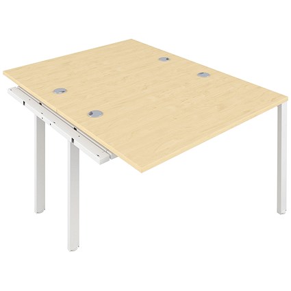 Jemini 2 Person Bench Desk Extension, Back to Back, 2 x 1200mm (800mm Deep), White Frame, Maple