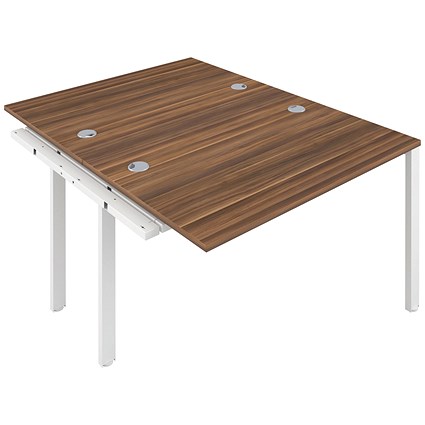 Jemini 2 Person Bench Desk Extension, Back to Back, 2 x 1200mm (800mm Deep), White Frame, Walnut