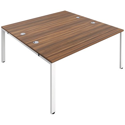 Jemini 2 Person Bench Desk, Back to Back, 2 x 1200mm (800mm Deep), White Frame, Walnut