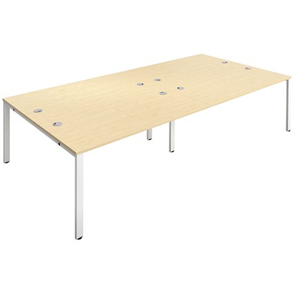 Jemini 4 Person Bench Desk, Back to Back, 4 x 1200mm (800mm Deep), White Frame, Maple