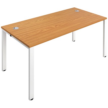 Jemini 1 Person Bench Desk, 1400mm (800mm Deep), White Frame, Oak