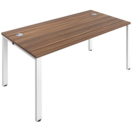 Jemini 1 Person Bench Desk, 1400mm (800mm Deep), White Frame, Walnut