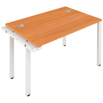 Jemini 1 Person Bench Desk Extension, 1400mm (800mm Deep), White Frame, Beech