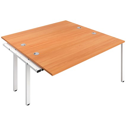 Jemini 2 Person Bench Desk Extension, Back to Back, 2 x 1400mm (800mm Deep), White Frame, Beech