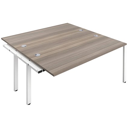 Jemini 2 Person Bench Desk Extension, Back to Back, 2 x 1400mm (800mm Deep), White Frame, Grey Oak