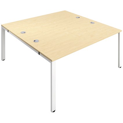 Jemini 2 Person Bench Desk, Back to Back, 2 x 1400mm (800mm Deep), White Frame, Maple