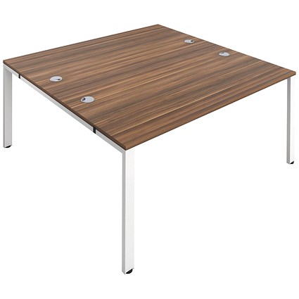 Jemini 2 Person Bench Desk, Back to Back, 2 x 1400mm (800mm Deep), White Frame, Walnut