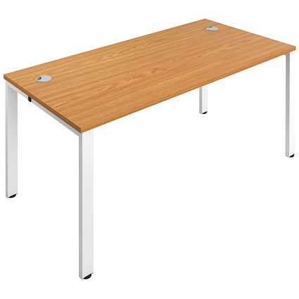 Jemini 1 Person Bench Desk, 1600mm (800mm Deep), White Frame, Oak