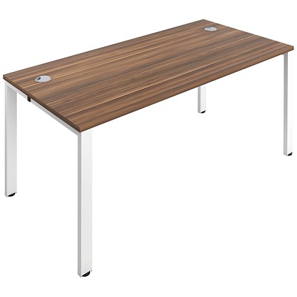 Jemini 1 Person Bench Desk, 1600mm (800mm Deep), White Frame, Walnut