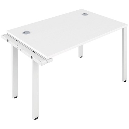 Jemini 1 Person Bench Desk Extension, 1600mm (800mm Deep), White Frame, White