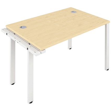 Jemini 1 Person Bench Desk Extension, 1600mm (800mm Deep), White Frame, Maple