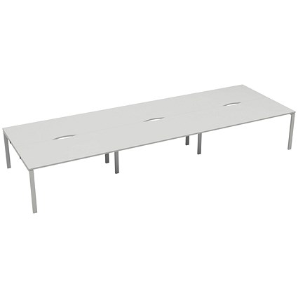 Jemini 6 Person Bench Desk, Back to Back, 6 x 1600mm (800mm Deep), White Frame, White