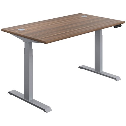 Jemini Sit-Stand Desk, Silver Leg, 1200mm, Walnut Top