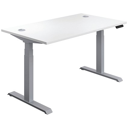 Jemini Sit-Stand Desk, Silver Leg, 1200mm, White Top