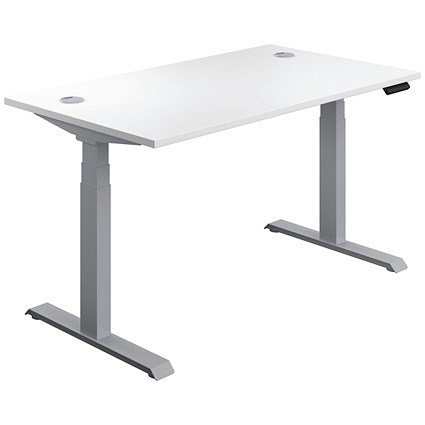 Jemini Sit-Stand Desk, Silver Leg, 1400mm, White Top