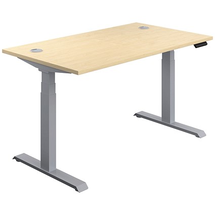 Jemini Sit-Stand Desk, Silver Leg, 1600mm, Maple Top