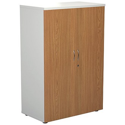 Jemini Two-Tone Medium Cupboard, 3 Shelves, 1200mm High, Oak and White