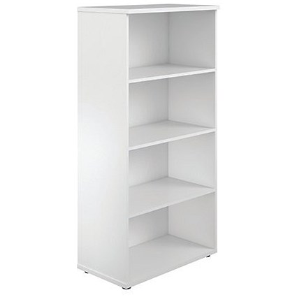 Jemini Tall Wooden Bookcase, 4 Shelves, 1600mm High, White