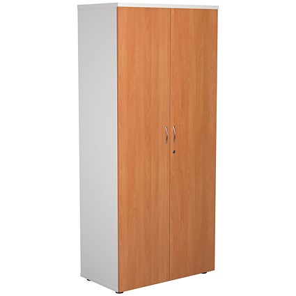 Jemini Two-Tone Tall Cupboard, 4 Shelves, 1800mm High, Beech and White