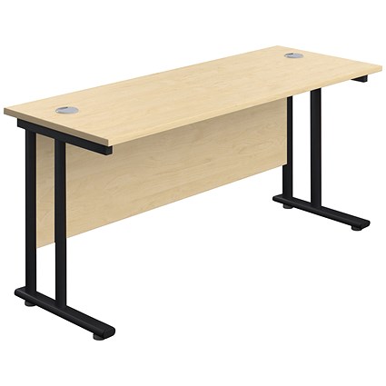 Jemini 1400mm Slim Rectangular Desk, Black Double Upright Cantilever Legs, Maple