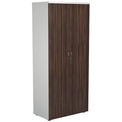 Jemini Two-Tone Tall Cupboard, 4 Shelves, 1800mm High, Walnut and White