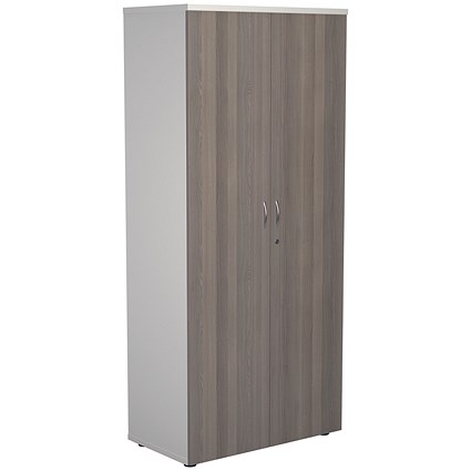 Jemini Two-Tone Tall Cupboard, 4 Shelves, 1800mm High, Grey Oak and White