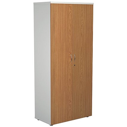 Jemini Two-Tone Tall Cupboard, 4 Shelves, 1800mm High, Oak and White