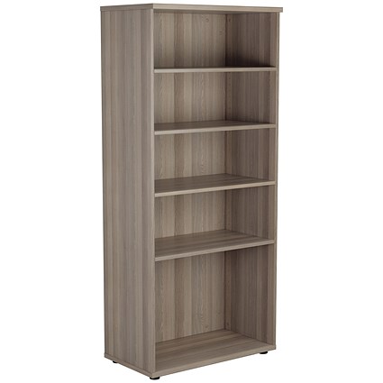 Jemini Tall Wooden Bookcase, 4 Shelves, 1800mm High, Grey Oak