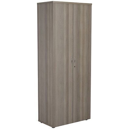 Jemini Extra Tall Wooden Cupboard, 4 Shelves, 2000mm High, Grey Oak