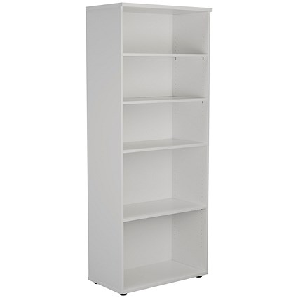 Jemini Extra Tall Wooden Bookcase, 4 Shelves, 2000mm High, White