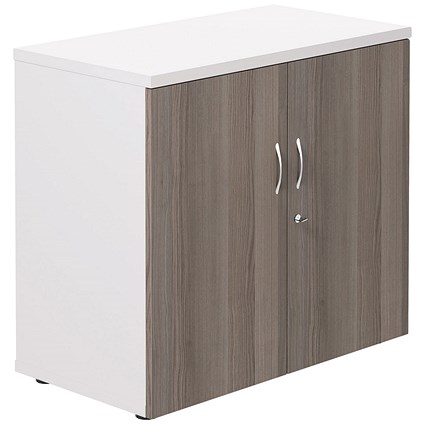 Jemini Two-Tone Desk High Cupboard, 1 Shelf, 730mm High, Grey Oak and White