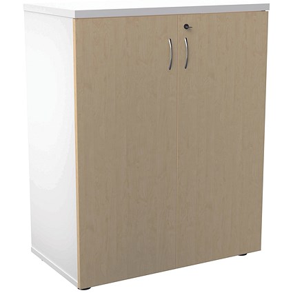 Jemini Two-Tone Desk High Cupboard, 1 Shelf, 730mm High, Maple and White