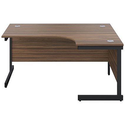 Jemini 1600mm Corner Desk, Right Hand, Black Single Upright Cantilever Legs, Walnut