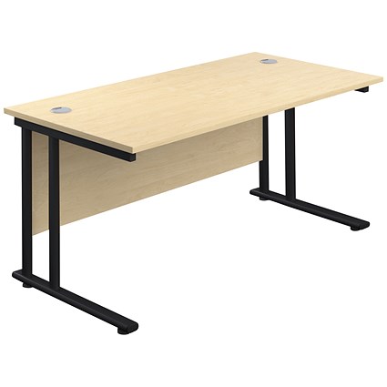 Jemini 1800mm Rectangular Desk, Black Double Upright Cantilever Legs, Maple