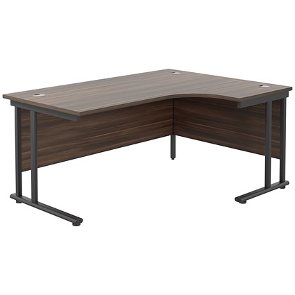 Jemini 1600mm Corner Desk, Right Hand, Black Double Upright Cantilever Legs, Walnut