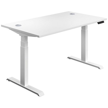 First Height-Adjustable Desk, White Leg, 1400mm, White | Paperstone