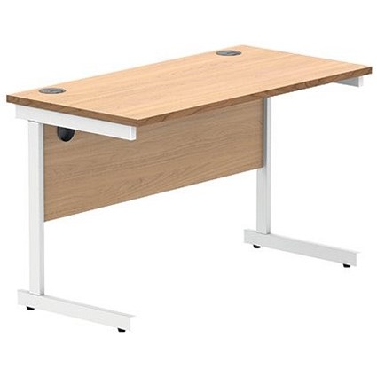 Polaris 1200mm Slim Rectangular Desk, White Cantilever Leg, Beech