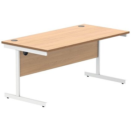 Polaris 1600mm Rectangular Desk, White Cantilever Leg, Beech