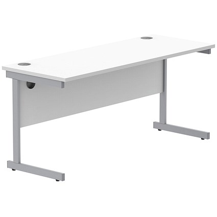 Polaris 1600mm Slim Rectangular Desk, Silver Cantilever Leg, White