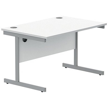 Polaris 1200mm Rectangular Desk, Silver Cantilever Leg, White