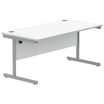 Polaris 1600mm Rectangular Desk, Silver Cantilever Leg, White