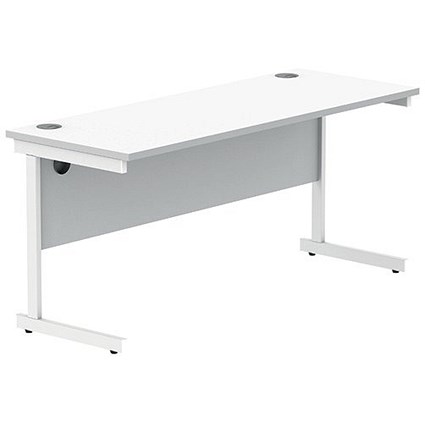 Polaris 1600mm Slim Rectangular Desk, White Cantilever Leg, White